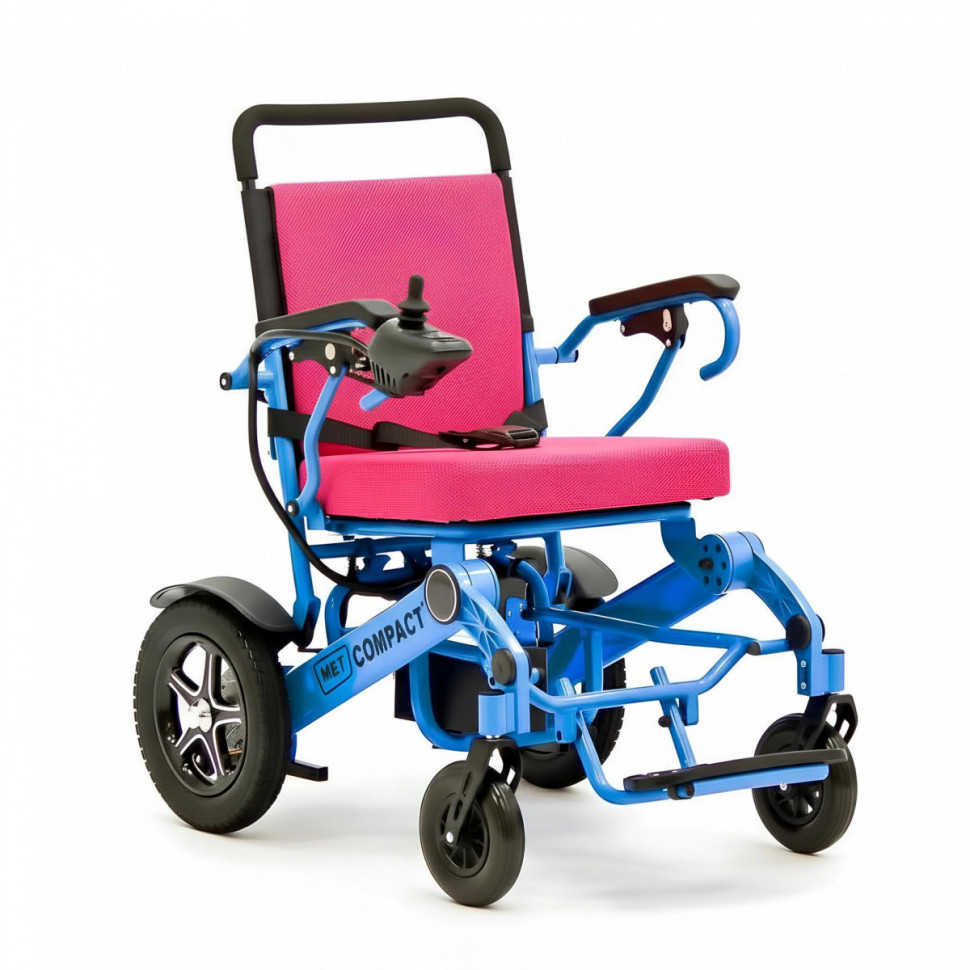 Кресло-коляска с электроприводом MET COMPACT 35 (24267) складная, синяя с розовым